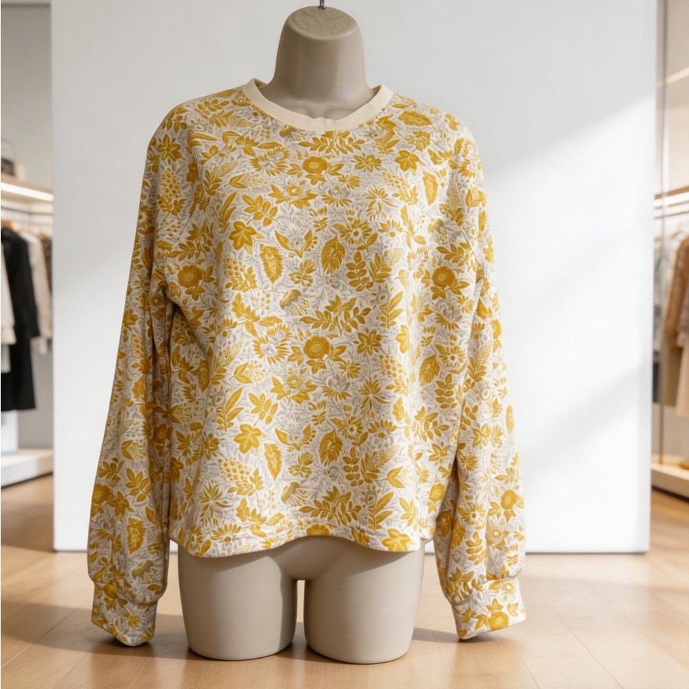 Banana Republic Yellow Floral Sweatshirt Small Crewneck Pullover Top